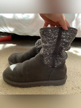 UGG Gray Sequin Knit Short Bootie